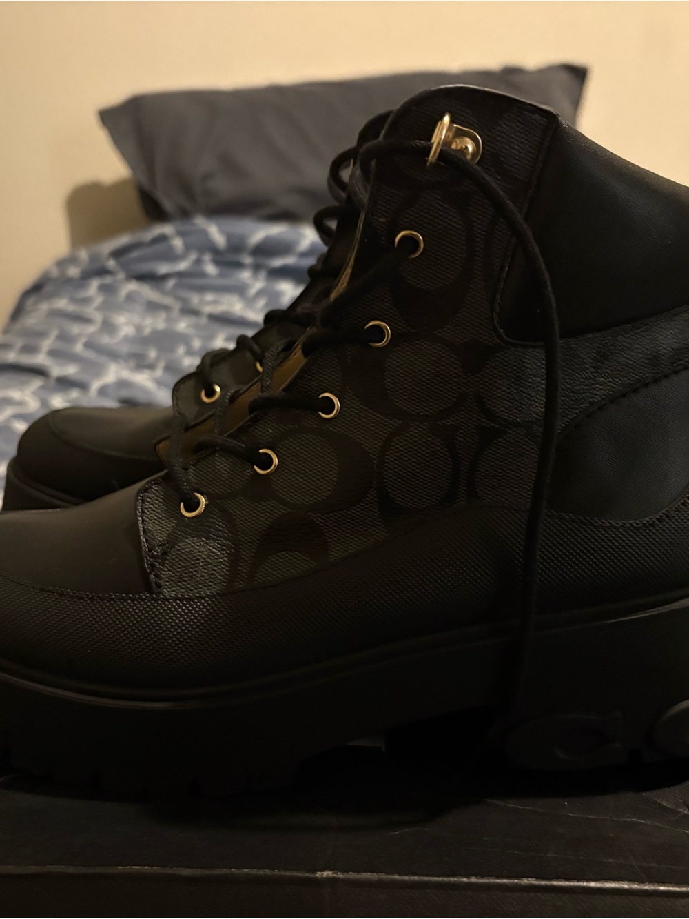 Coach Black Signature Platform Lace-Up Ankle Boots